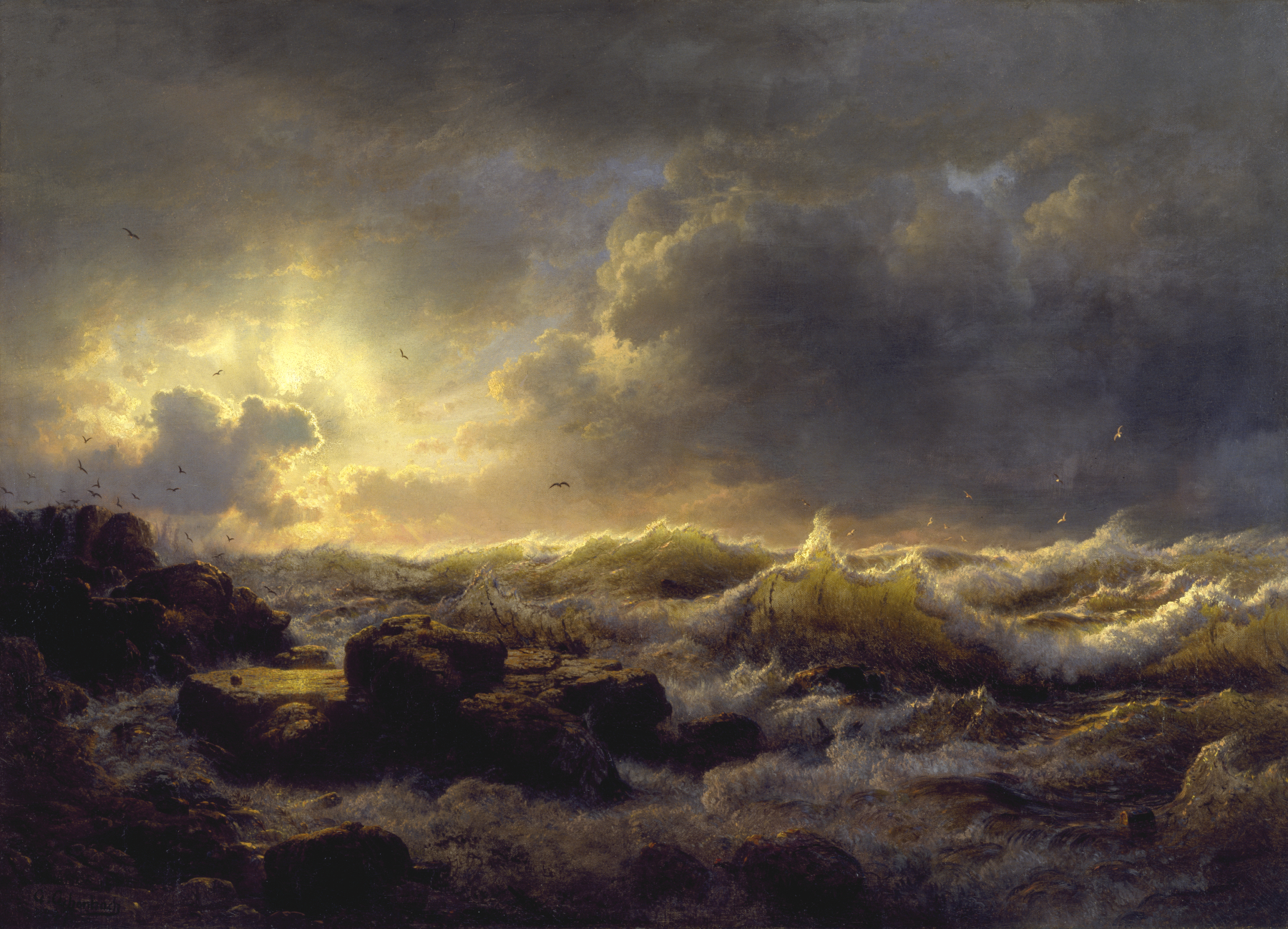 Peinture intitulée "Clearing Up, Coast of Sicily" par Andreas Achenbach